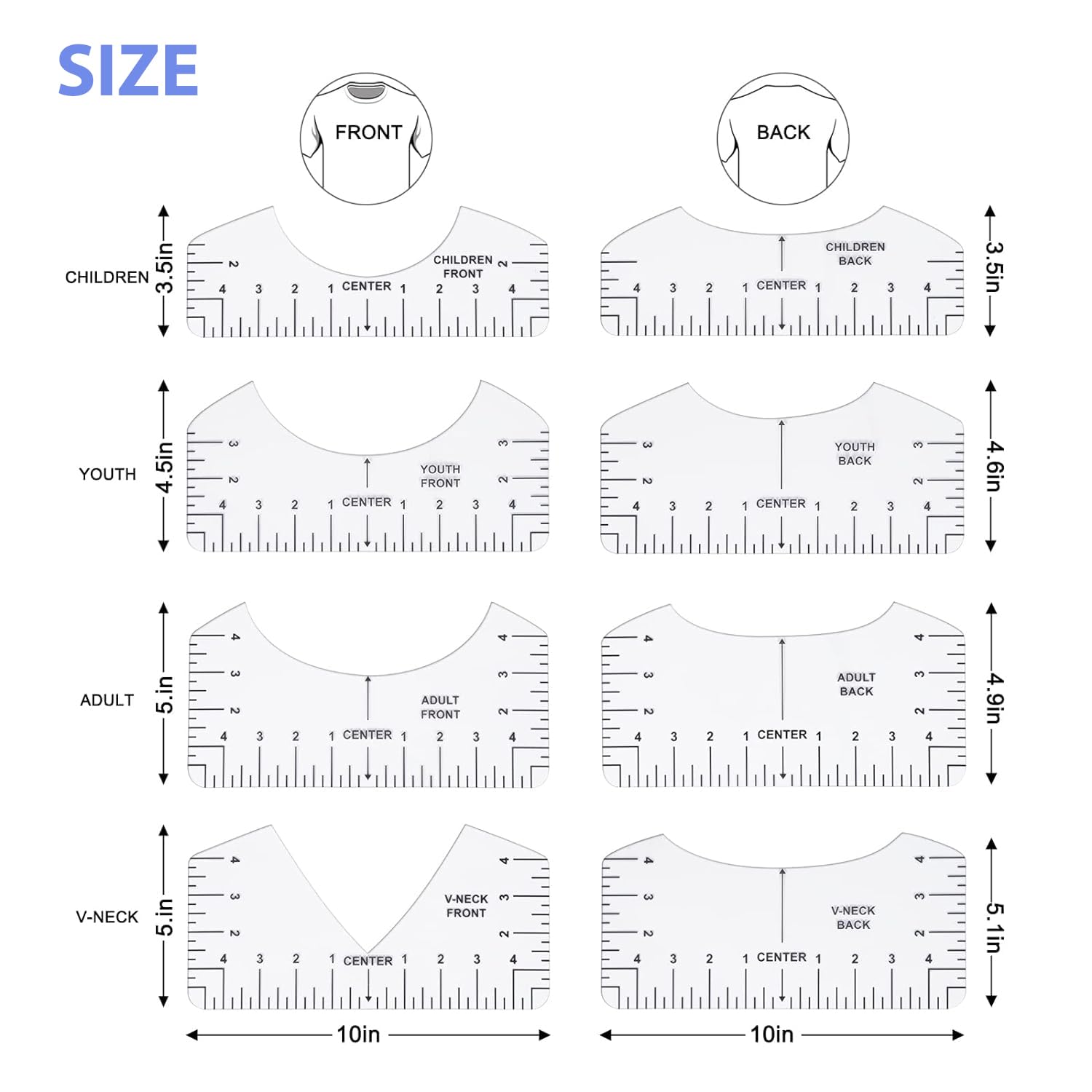 9pcs Tshirt Ruler Guide for Vinyl Alignment, T Shirt Rulers to Center Designs, PVC Measurement Template, Sewing Supplies Accessories Tools for Cricut - WoodArtSupply