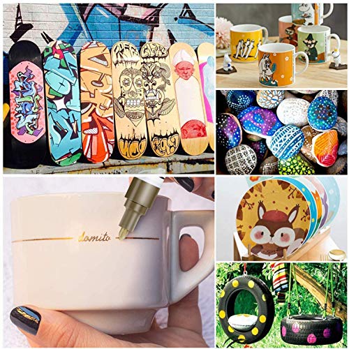 Oil Based Paint Pen, Permanent Paint Marker: Quick-Dry, Waterproof Paint Set of 12 for Rock Painting, Glass, Fabric, Ceramic, Wood, Metal, Mug, DAPAWIN