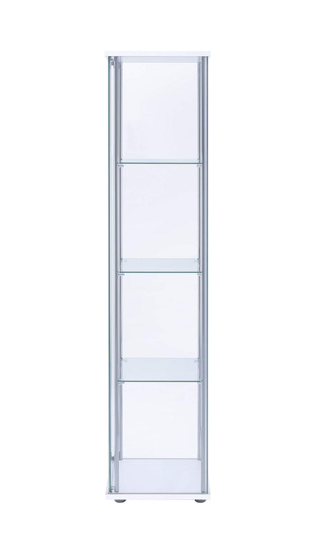 Coaster Home Furnishings Rectangular 4-Shelf Clear Curio Cabinet, 63.75" H x 14.25" W x 16.75" D, White, Chrome, 951072 Coaster Home Furnishings