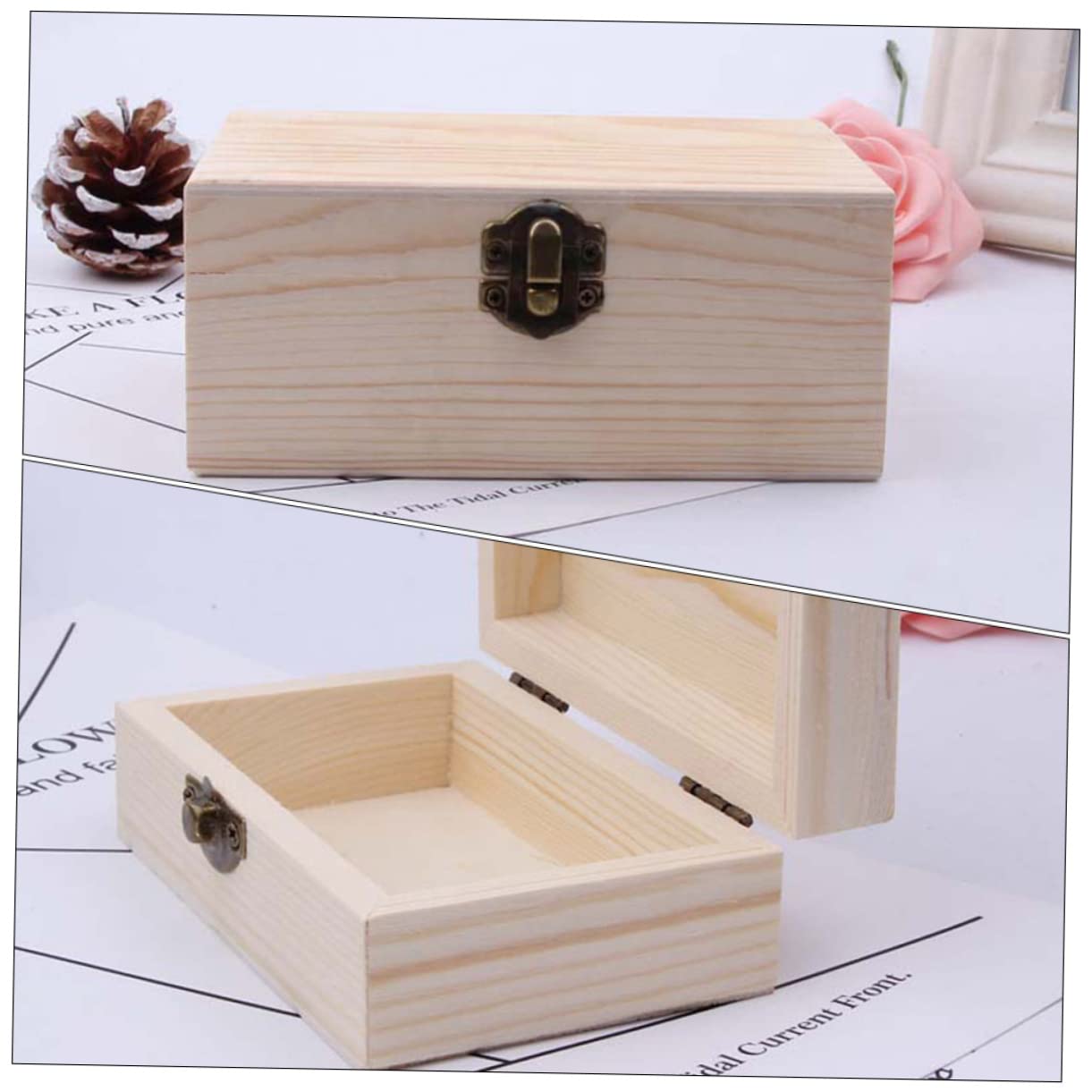 DECHOUS 3pcs Box Wooden Box Unfinished Wood Crates Retro Jewelry Case Book Shelf Decor Strawberry Decor Craft Storage Desk Topper Tabletop Decor DECHOUS