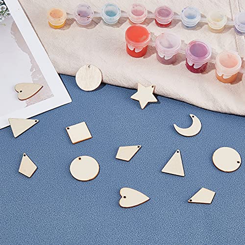 PH PandaHall 160pcs 8 Styles Undyed Wood Pendants Small Natural Star Moon Shapes for Earring Necklace Jewelry DIY Craft Making Tree Ornaments Hanging PH PandaHall