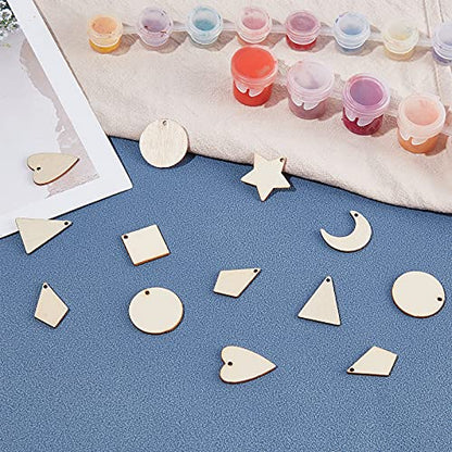 PH PandaHall 160pcs 8 Styles Undyed Wood Pendants Small Natural Star Moon Shapes for Earring Necklace Jewelry DIY Craft Making Tree Ornaments Hanging