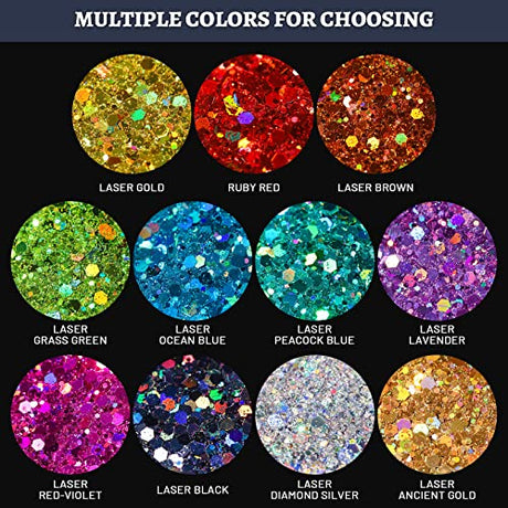 LEOBRO Glitter, Holographic Chunky Glitter, 160G/5.64OZ Silver Glitter, Craft Glitter for Resin, Metallic Iridescent Silver Chunky Glitter Sequins LEOBRO