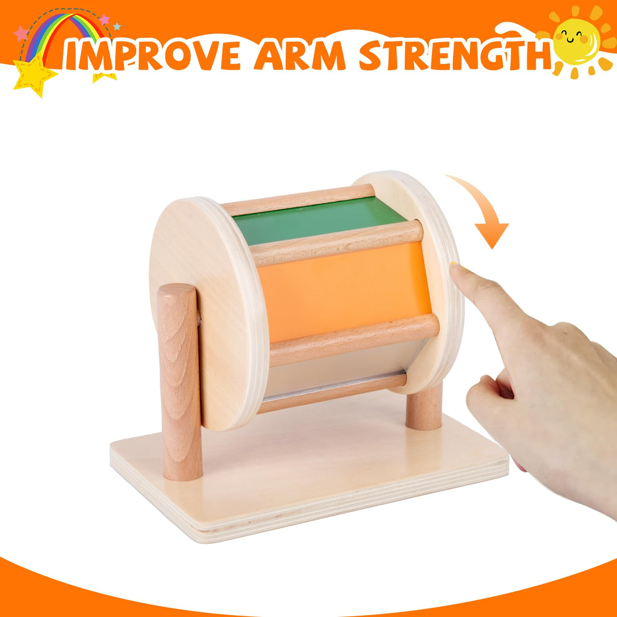 Montessori Baby Toys Play Kit Montessori Mirror Peekaboo Knob Puzzle, Medium Spinning Drum and Rainbow Fabric Ball Kit Toys for 6-12Months Toddlers Adena Montessori