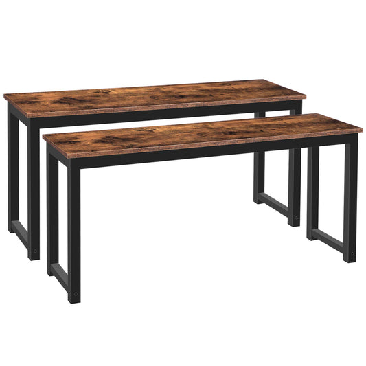 HOOBRO Dining Benches, Pair of 2 Benches, Industrial Style Indoor Benches, Durable Metal Frame, for Kitchen, Dining Room, Living Room, Rustic Brown - WoodArtSupply