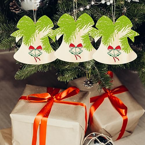 EXCEART 10Pcs Bell Shape Wood Cutouts Unfinished Christmas Wooden Ornaments Xmas Tree Hanging Embellishments Crafts for DIY Arts Crafts Holiday Party