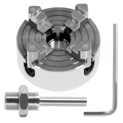 4-Jaw Lathe Chuck Kit, Zinc Alloy Self-Centering Wood Lathe Chuck, with Wrench and Connecting Rod, Independent Reversible Jaw, Sturdy Mini Metal - WoodArtSupply