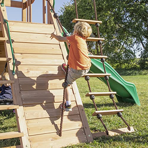 Backyard Discovery Endeavor All Cedar Wood Swing Set Playset for Backyard with Large Clubhouse Wave Slide Rope Ladder Rock Climbing Wall Wave Slide 2