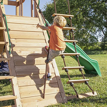 Backyard Discovery Endeavor All Cedar Wood Swing Set Playset for Backyard with Large Clubhouse Wave Slide Rope Ladder Rock Climbing Wall Wave Slide 2 - WoodArtSupply