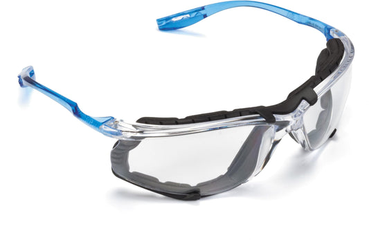 3M Safety Glasses, Virtua CCS, ANSI Z87, Anti-Fog, Clear Lens, Blue Frame, Corded Ear Plug Control System, Removable Foam Gasket - WoodArtSupply