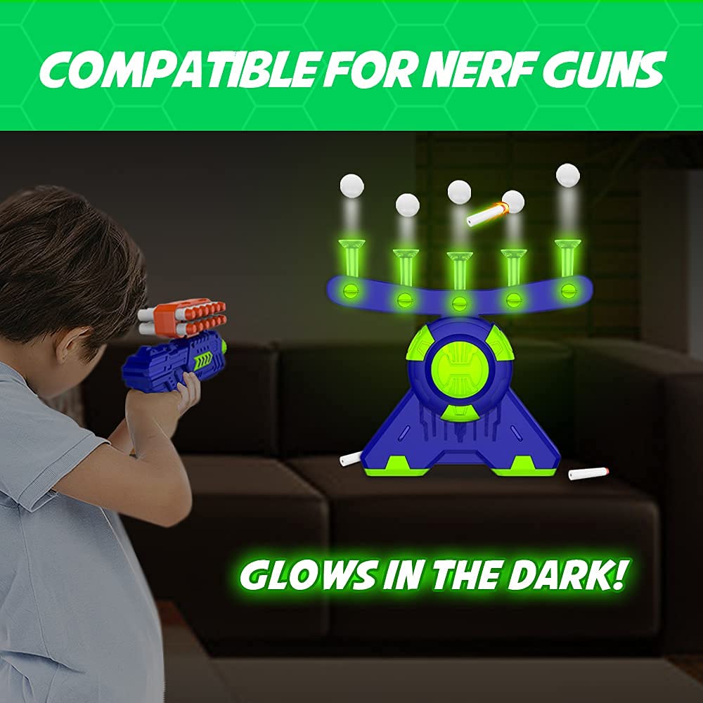 BAODLON Shooting Games Toy for Age 5, 6, 7, 8, 9, 10+ Years Old Kids, Boys - Glow in The Dark Floating Ball Target with Foam Dart Toy Gun, 10 Balls/5 BAODLON