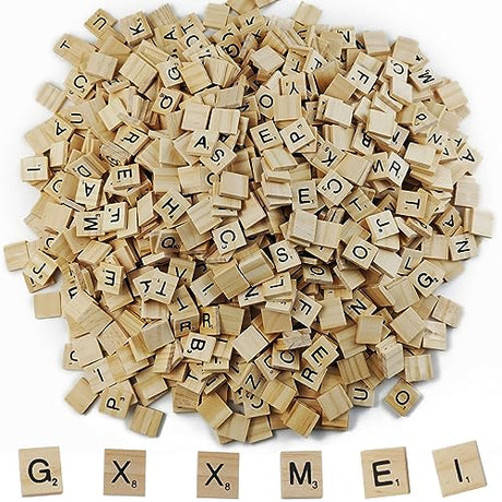 GXXMEI 1000PCS Scrabble Tiles, Wooden Letter Tiles, A-Z Capital Letters for Crafts, Spelling,Scrabble Crossword Game GXXMEI