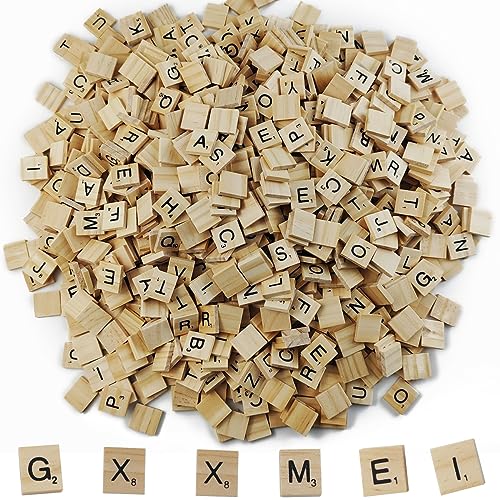 GXXMEI 1000PCS Scrabble Tiles, Wooden Letter Tiles, A-Z Capital Letters for Crafts, Spelling,Scrabble Crossword Game - WoodArtSupply