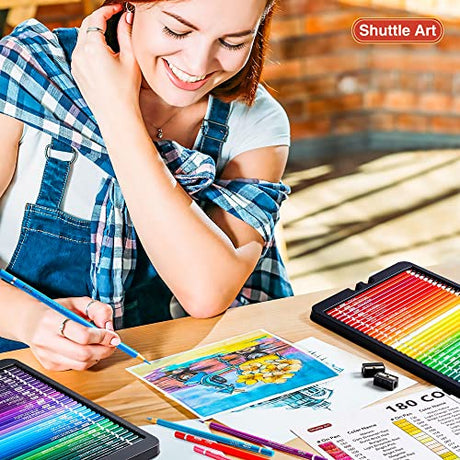 Shuttle Art 180 Colored Pencils, Soft Core Coloring Pencils Set with 4 Sharpeners, Professional Color Pencils for Artists Kids Adults Coloring Shuttle Art
