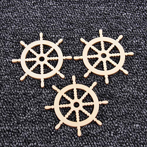 Healifty 100pcs Wooden Rudder Nautical Ornaments Beach Coastal Decor Painted Unfinished Wood Cutouts Shapes Pieces Crafts Pendants for Wedding Table Healifty