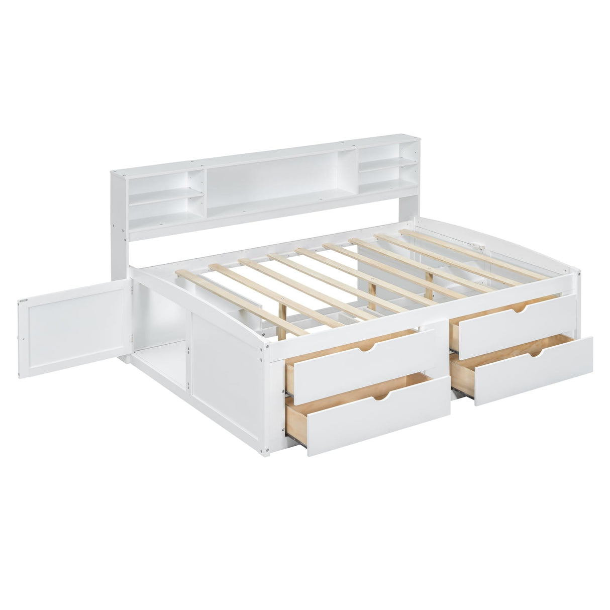 Loisall Wood Daybed with 2 Bedside Cabinets, Full Size Bed Frame with Upper Shelves and 4 Drawers for Bedroom,No Box Spring Needed (White) Loisall