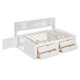 Loisall Wood Daybed with 2 Bedside Cabinets, Full Size Bed Frame with Upper Shelves and 4 Drawers for Bedroom,No Box Spring Needed (White) Loisall