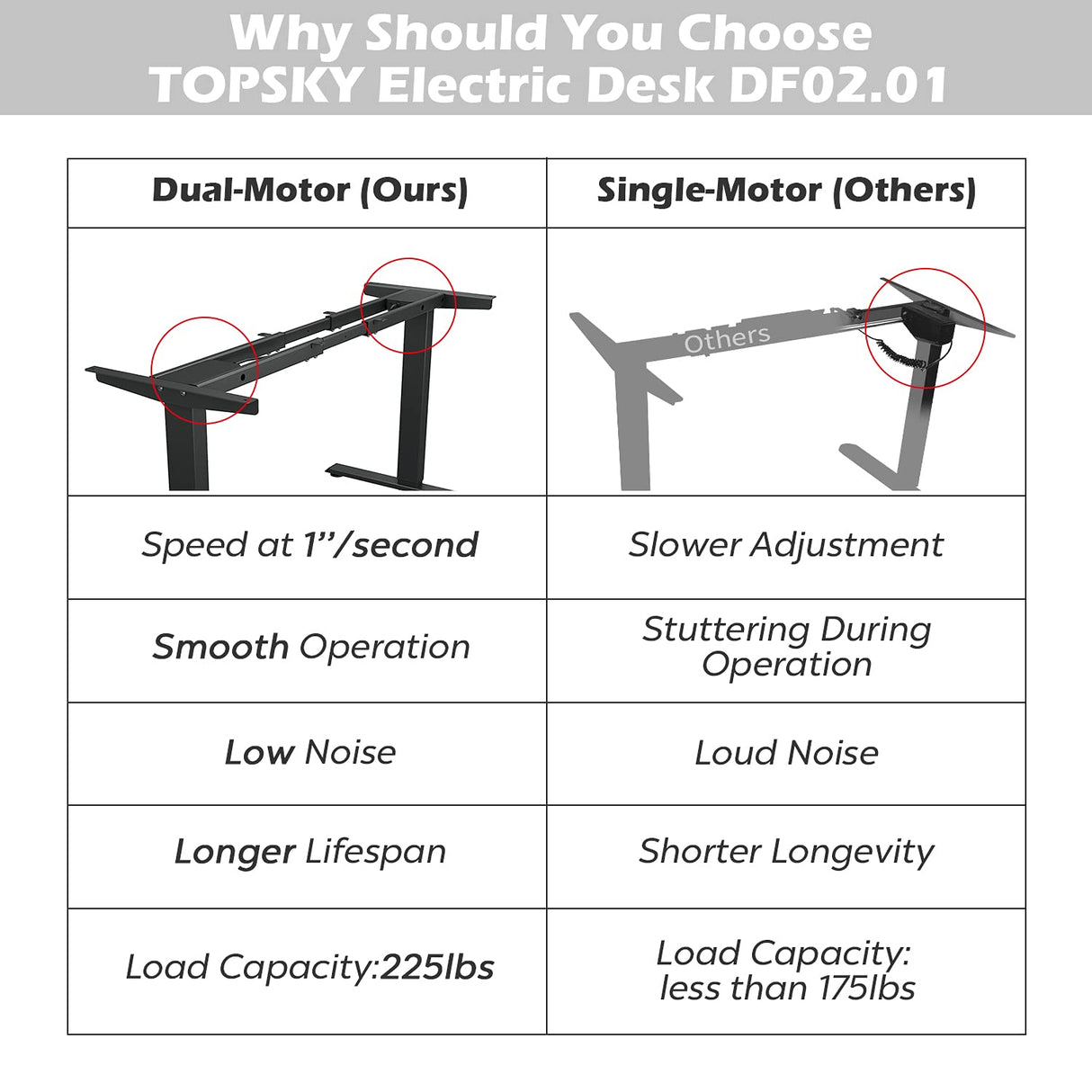 TOPSKY Dual Motor Electric Adjustable Standing Computer Desk for Home and Office (Black Frame only) TOPSKY