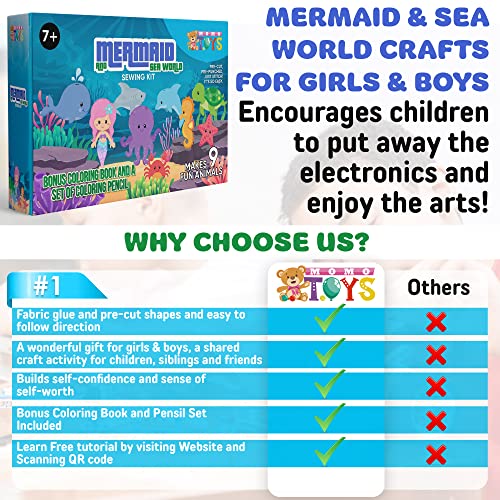 MOMOTOYS Make a Mermaid Toy Kids Sewing Kits for Kids Ages 8-12 - Beginner Sewing Kit for Kids -Kids Felt Sewing Kit - Sew Spectacular Adorable MOMOTOYS