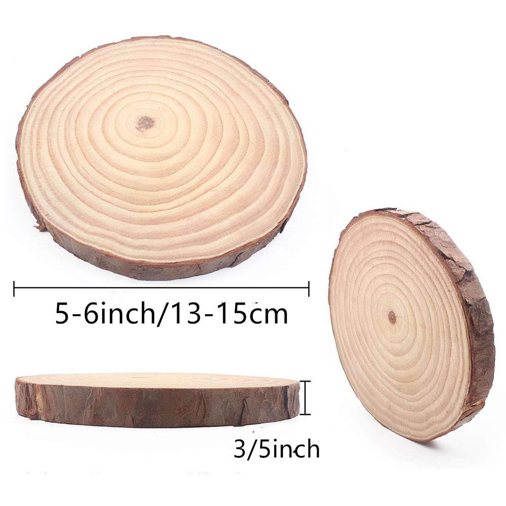 Natural Wood Slices 4 Pcs 5-6 Inches Diameter x 3/5 Thick Big Size Craft  Wood Unfinished Wooden Circles Great for DIY Arts and Crafts Christmas