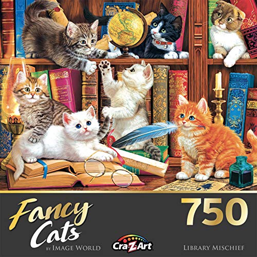 Cra-Z-Art Fancy Cats 750 Piece Jigsaw Puzzle - Library Mischief - WoodArtSupply