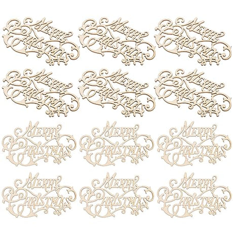 COHEALI 20pcs Merry Christmas Wood Cutout Unfinished Wood Letter Piece Words Slice Embellishment Hanging Ornament for DIY Scrapbooking Xmas Sewing COHEALI