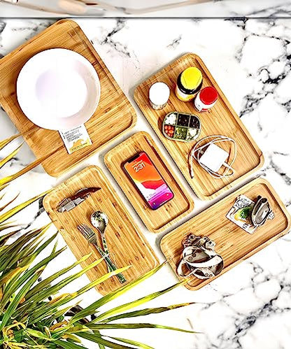 Bam&Boo Natural Bamboo Serving Tray Minimalist Rectangular — Food, Storage, Decor for Breakfast, Parties, Weddings, Picnics (11.5" x 6")