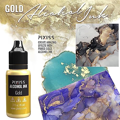 Pixiss Metallic Alcohol Ink Set - Silver and Gold Metallic Alcohol Ink Mixatives, 5oz Metallic Alcohol Pigment Resin Dye, Alcohol Inks for Epoxy - WoodArtSupply