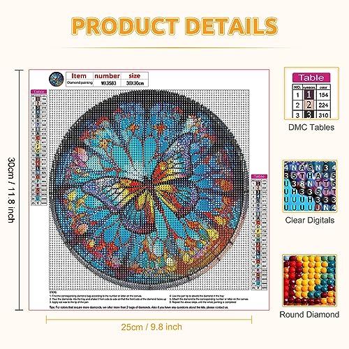 EOBROMD Diamond Art Painting Kits Stained Glass Butterfly for Adults, 5D Diamond Painting Kits for Kids Beginners, DIY Paint with Full Drill Diamond