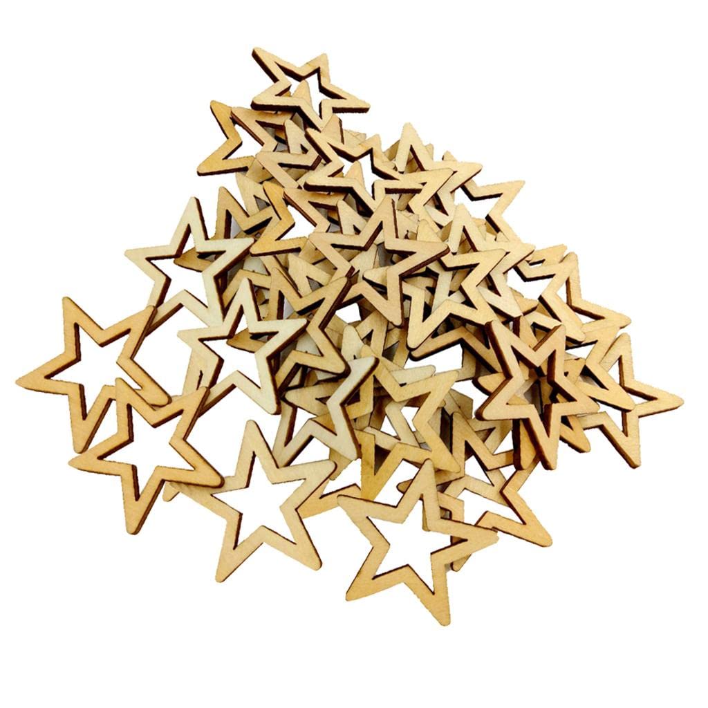LoveinDIY 50pcs 30mm Unfinished Hollow Stars Wooden Shape Embellishment for LoveinDIY