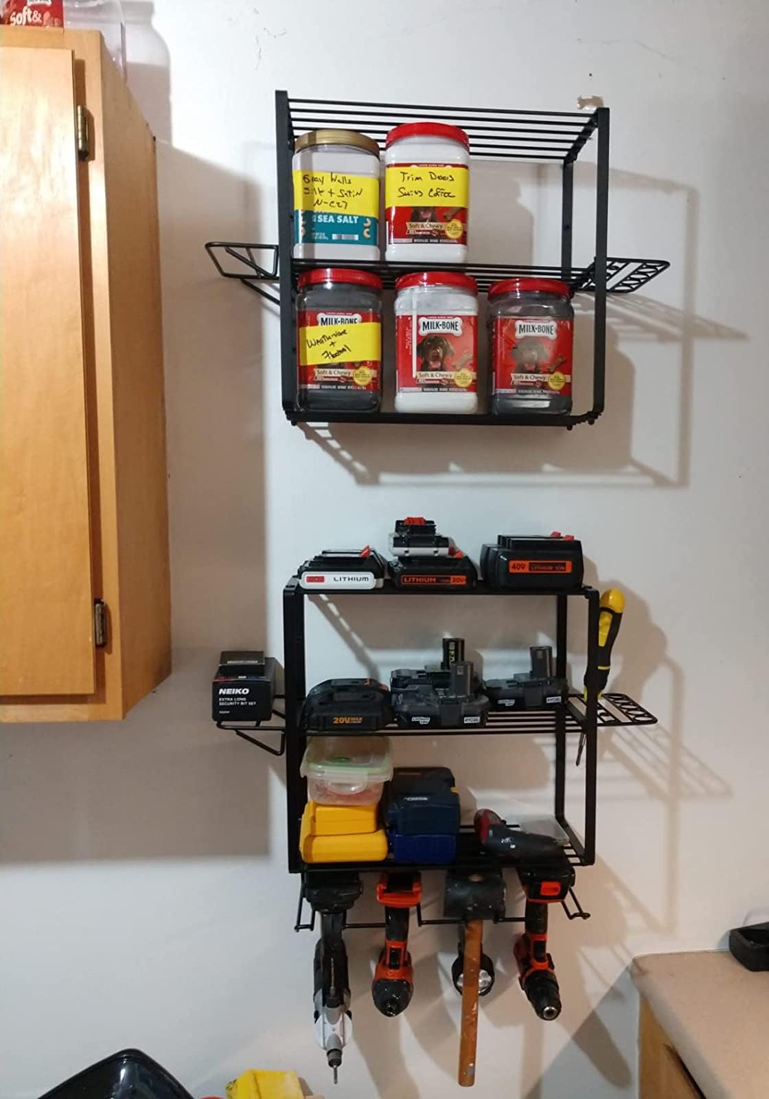 ZEAKOC Power Tool Organizer, 4 Layers Heavy Duty Drill Holder Wall Mount,Metal Hangers Utility Storage Shelves for Power Tools,Separate Rack ZEAKOC