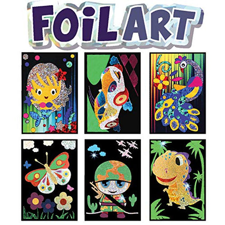 VHALE Foil Art Craft Kit 6 Pack Sticker Picture (9.5 x 6.5 inch), 48 Foil Sheets and 6 Skewers, Peel and Paste Sparkly Foil Art, Classroom Arts and VHALE