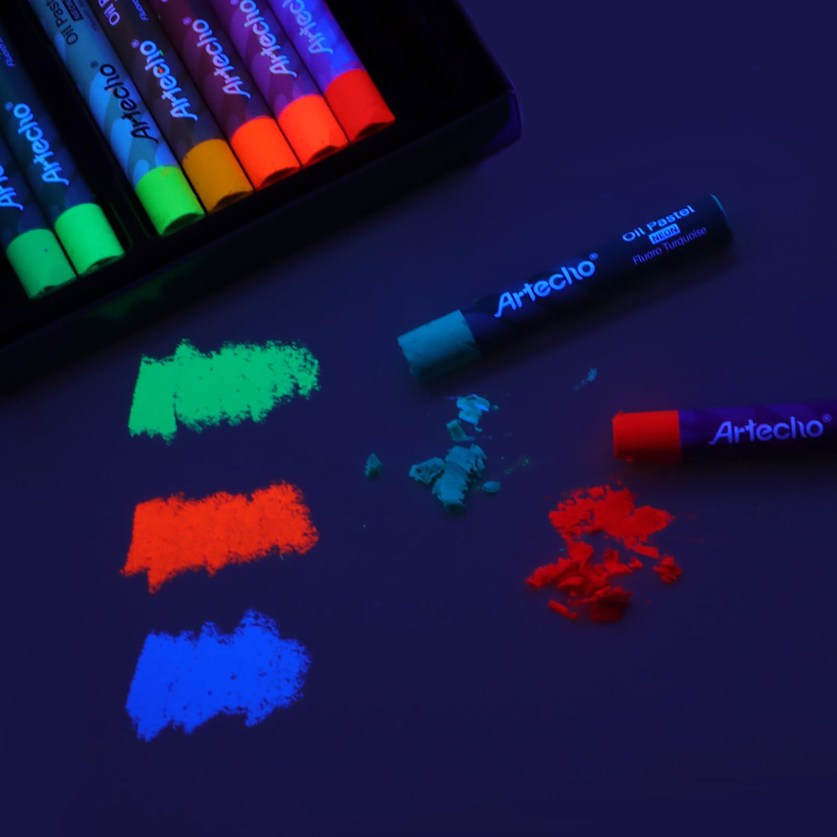 Artecho Neon Oil Pastels Set of 12 Colors (10x70mm), Soft Oil Pastels for Art Painting, Drawing, Blending, Oil Crayons Pastels Art Supplies for Artecho