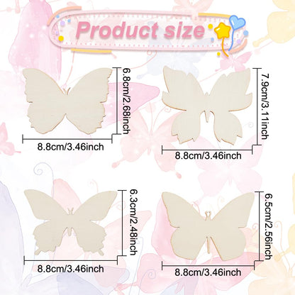 GOMAKERER 48 Pcs Wooden Butterfly Cutouts, 4 Styles Natural Unfinished Butterfly Slices Blank Butterfly Shaped Wood Cutouts Wooden Butterfly - WoodArtSupply