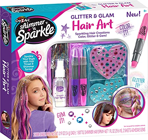 Shimmer ‘n Sparkle Glitter and Glam Metallic Hair Art Set with Hair Chalk Pens and Hair Gems by Cra-Z-Art Cra-Z-Art