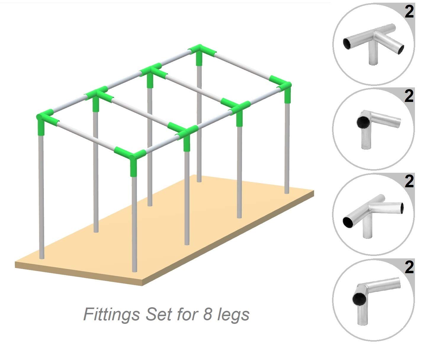 GoodsZone Canopy Fittings Kit 1 3/8" Slant Roof Carport Gazebo Slope Lean to Shed Greenhouse Frame Connectors, Full Set for 6, 8, 10 Legs, Choose G GOODSZONE
