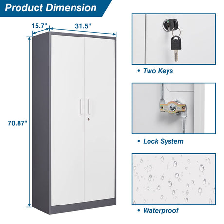 PEUKC Metal Garage Storage Cabinet, 71-inch Tall Cabinet with Adjustable Shelves & Locking Doors, Tool Cabinets for Garage,Office,Home,School,Gym PEUKC