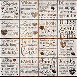 16 Pieces Inspirational Word Stencils Family Sign Stencils Reusable Stencils Love Home Template with Metal Open Ring for Painting on Wood, Porch, Zonon