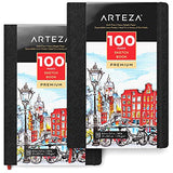 Arteza 8.3x11.7 Inch Sketch Book, Pack of 2, 100 Pages per Pad, 118lb/175gsm, Hardcover Journals with Bookmark Ribbon, Expandable Inner Pocket, and ARTEZA