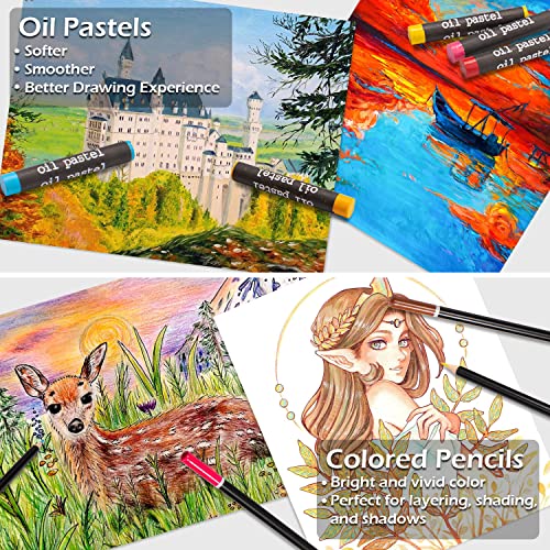 Art Supplies, 185-Piece Super Deluxe Wooden Art Set Crafts Drawing Kit with 2 Sketch Pads, Crayons, Oil Pastels, Colored Pencils, Watercolor Cakes, VigorFun
