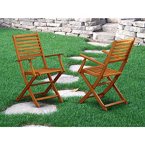 East West Furniture BBSCANA Beasley Folding Patio Dining Chairs with Arm Rest-Acacia Wood, Set of 2, Natural Oil East West Furniture