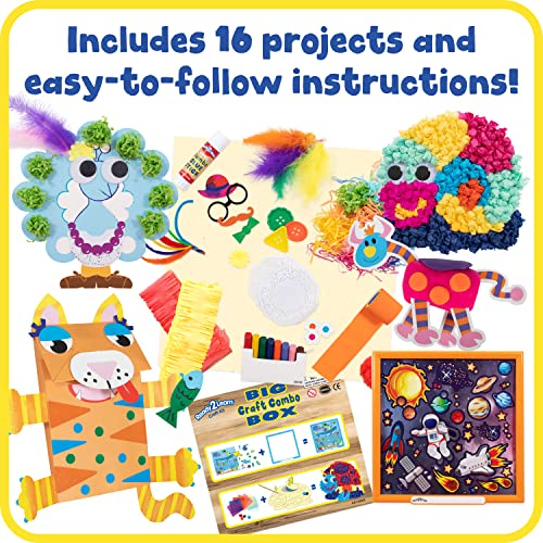 READY 2 LEARN Big Craft Combo Box - 800+ Pieces - 16 Projects for Kids Ages 4-8 - All in One Craft Kit - Paper Bag Puppets, Dough Creations and More! READY 2 LEARN