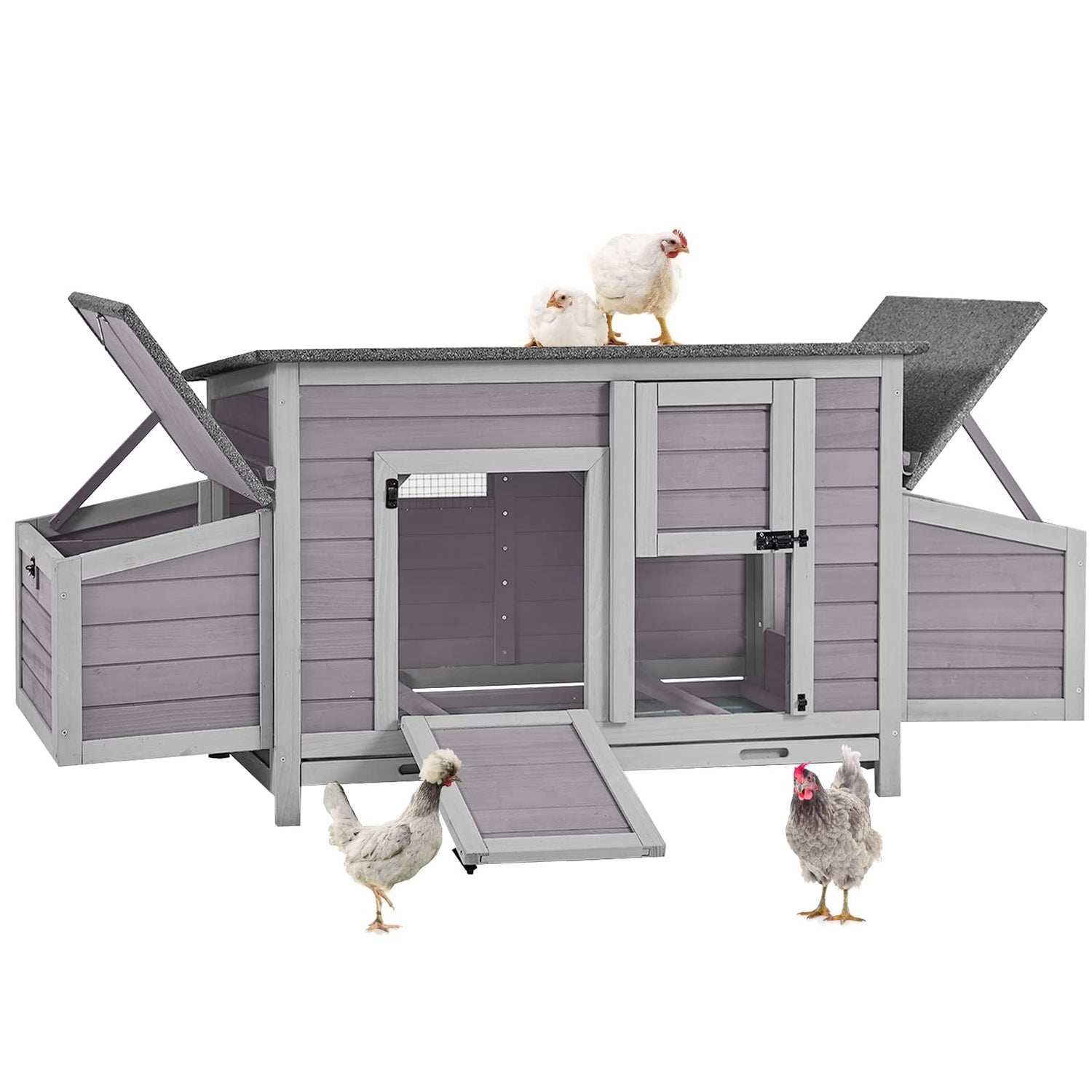 Chicken Coop Outdoor Hen House Wooden Poultry Cage with 2 Perches,2 Sides Large Nesting Boxes GUTINNEEN