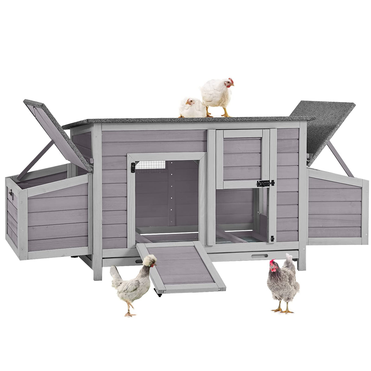 Chicken Coop Outdoor Hen House Wooden Poultry Cage with 2 Perches,2 Sides Large Nesting Boxes GUTINNEEN
