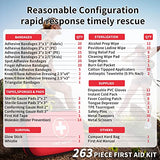 Home-Car-First-Aid-Kit-Camping-Essentials - 263pcs Waterproof Zippers is Ideal for Travel, Office, Boat, Sports, Businesses, Hiking, Emergency Pumier