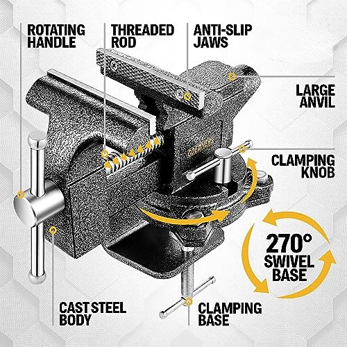 Updated 2-In-1 Bench Vise or Table Vise 4.5 Inch, Clamp Vice for Workbench Constructed with Cast Steel, Heavy Duty Workbench Vise Swivel for Gottinfurt