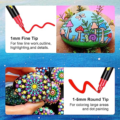 NAWOD 40 Colors Dual Tip Acrylic Paint Pens Markers, With Fine and Medium Tip, for Rock Painting, Canvas, Wood, Glass, Ceramic, Stone, Fabric, NAWOD