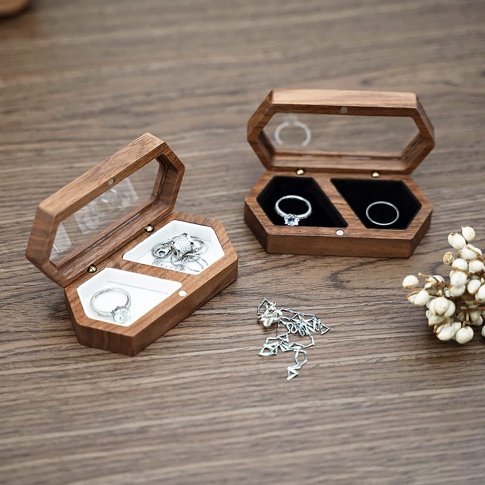 Wood Double Ring Box Jewelry Box Engraved Wooden Ring Holder for 2 Rings Engagement Proposal Wedding Ceremony Ring Bearer Box Valentine's Day JYCMMFC