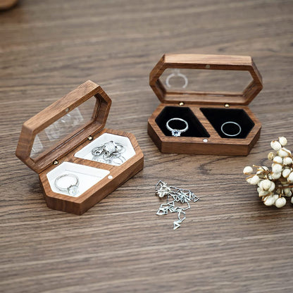 Wood Double Ring Box Jewelry Box Engraved Wooden Ring Holder for 2 Rings Engagement Proposal Wedding Ceremony Ring Bearer Box Valentine's Day - WoodArtSupply