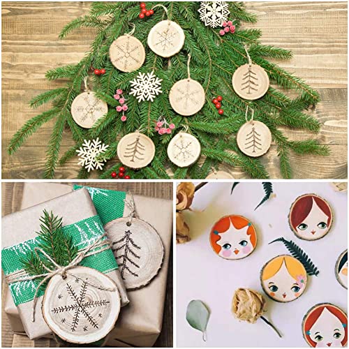 Wood Ornaments, Mathtoxyz Wood Slices 2.4-2.8 Inches 30 Pcs Rustic Unfinished Wood Log Discs Predrilled Wooden Circles for DIY Arts Crafts Halloween Mathtoxyz